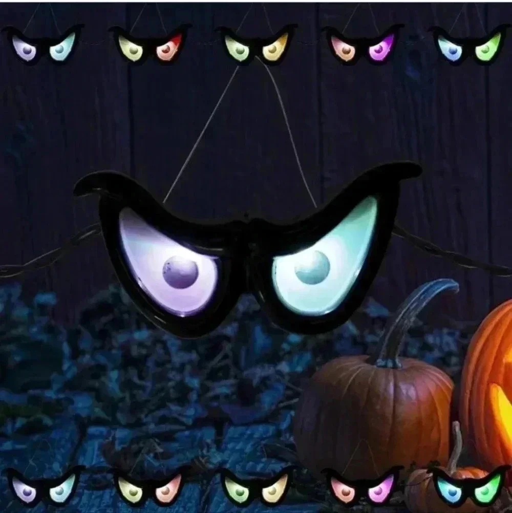 Twinkle Star Halloween Decorations Flashing Eyes String Lights, RGB Color (EUC)